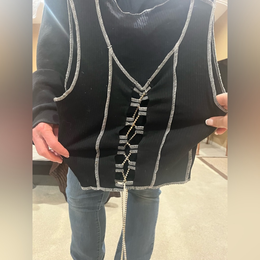 black and silver tie top